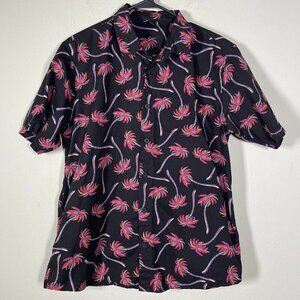 Neff Men's Short Sleeve Black Palm Tree Print Topical Button-Up Shirt!